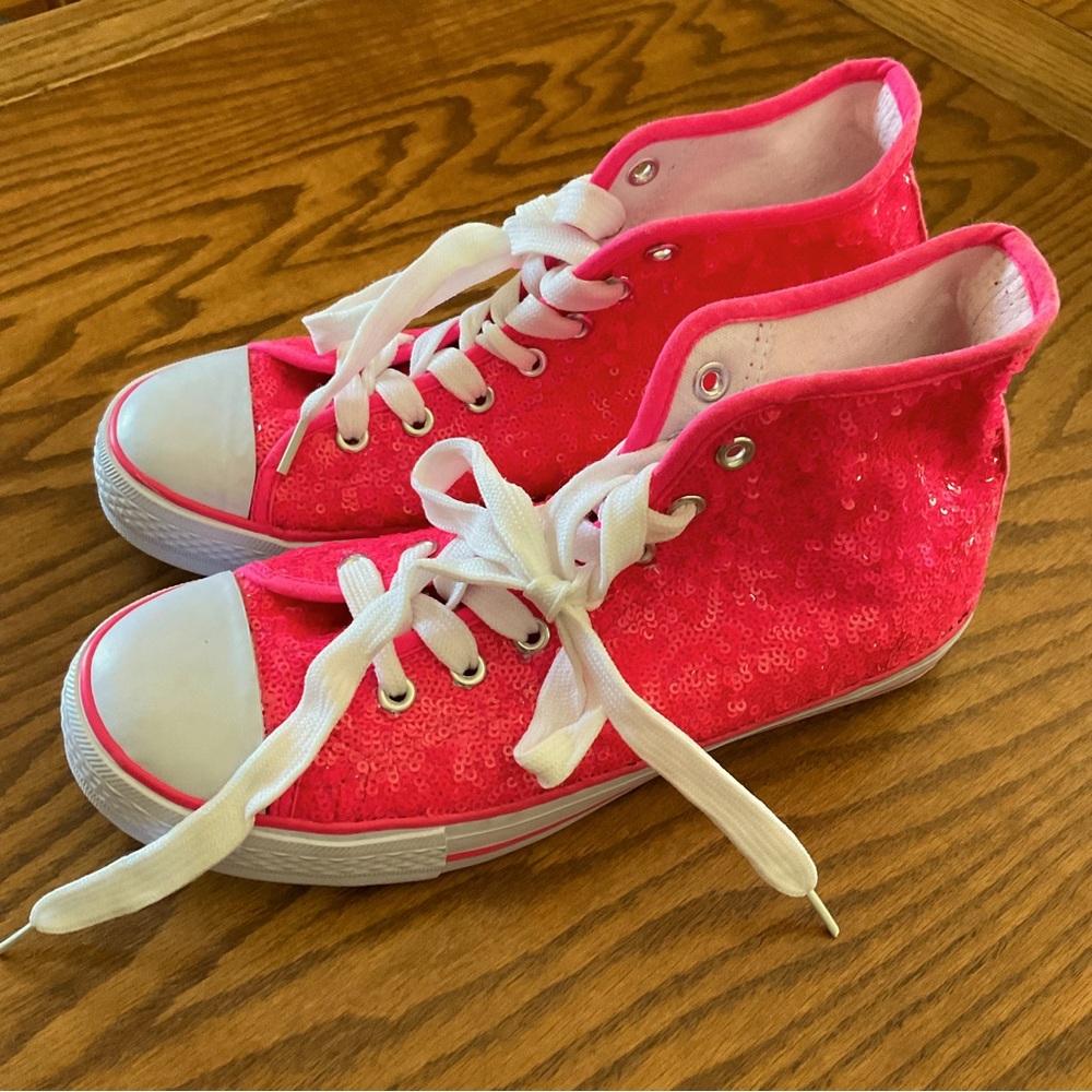 Bright Pink High-Top Sequin Sneakers - Women's